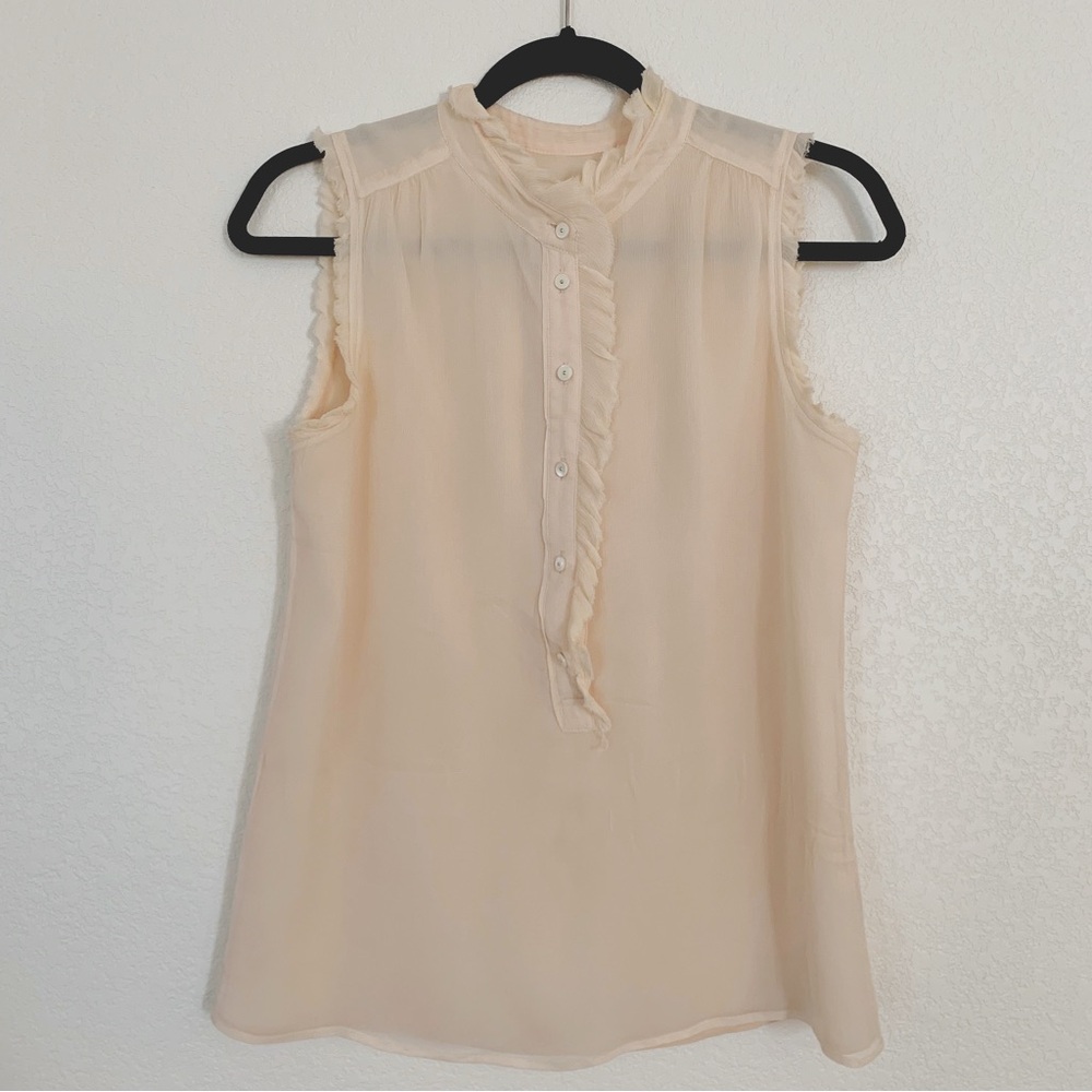 J. Crew Peach Ruffled Mandarin Collar Blouse